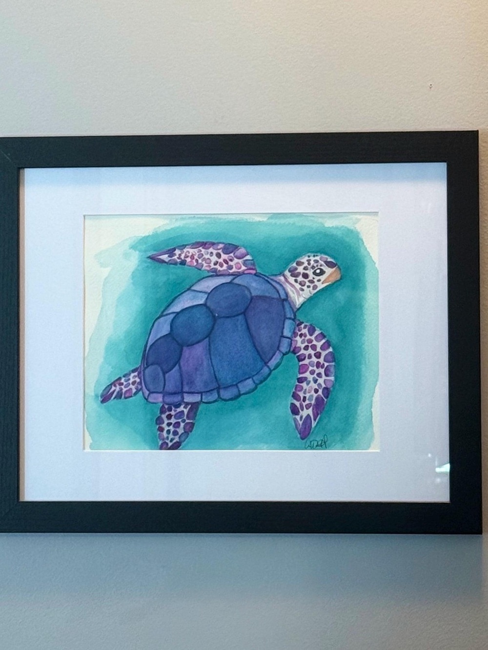 Purple Sea Turtle Watercolor Wall Art - Framed Coastal Print